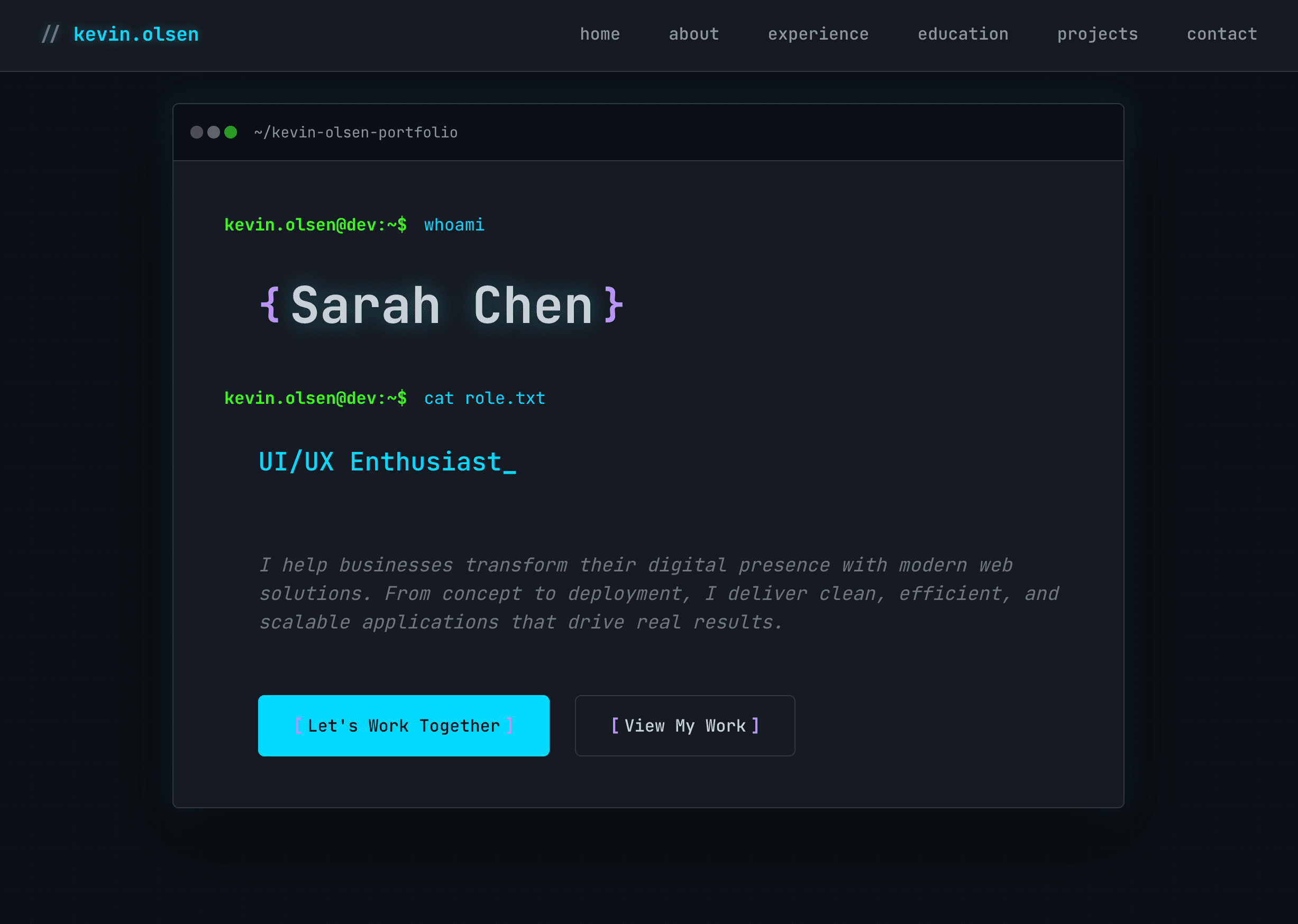 Kevin Olsen Software Engineer Template - Desktop Homepage View