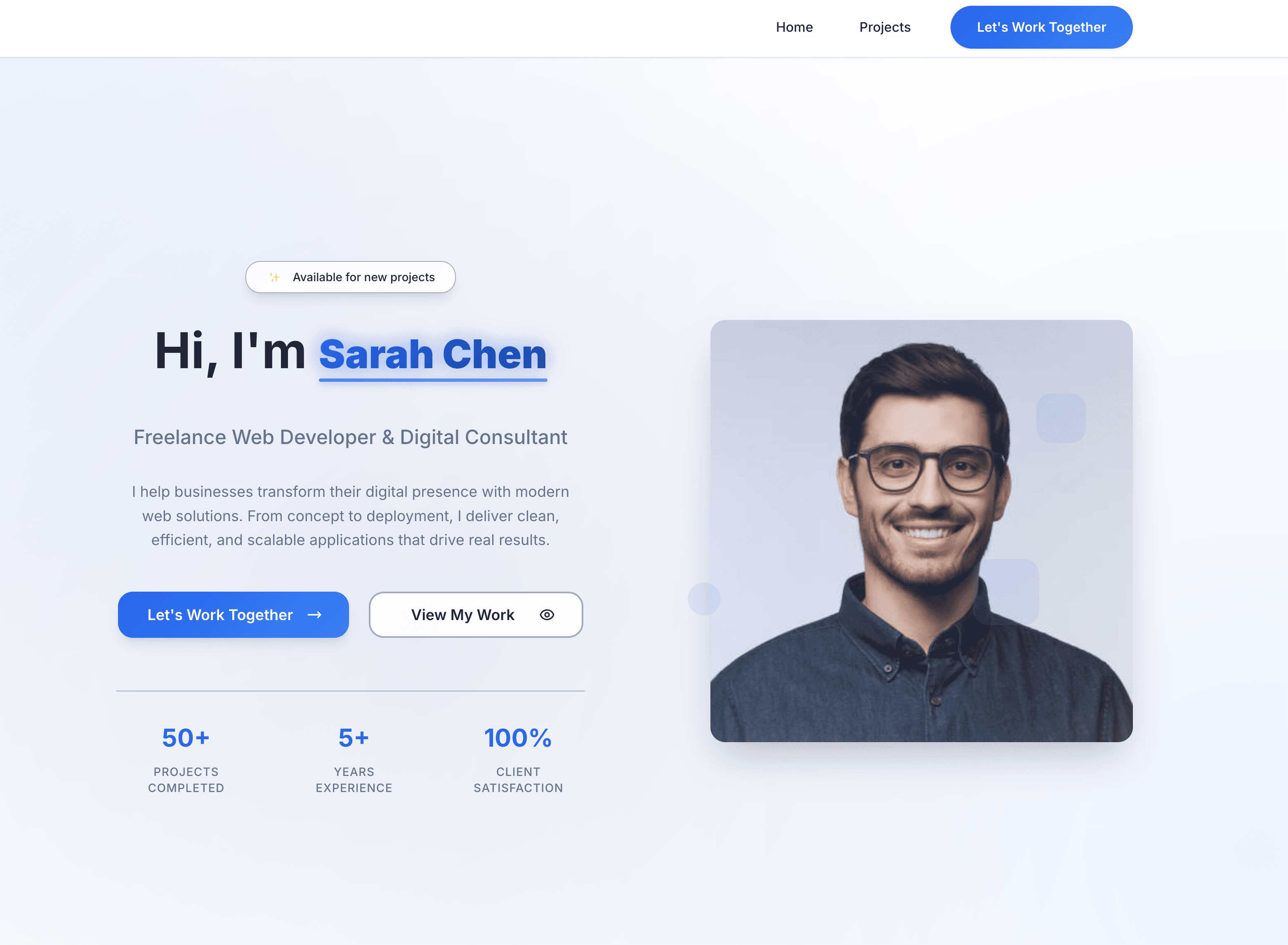 Sarah Chen Freelancer Template - Desktop Homepage View